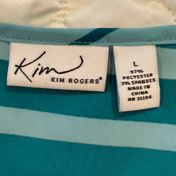 Kim Rogers Teal Striped Tunic Top, Size Large, Roll Sleeve Pullover Shirt - Picture 3 of 8